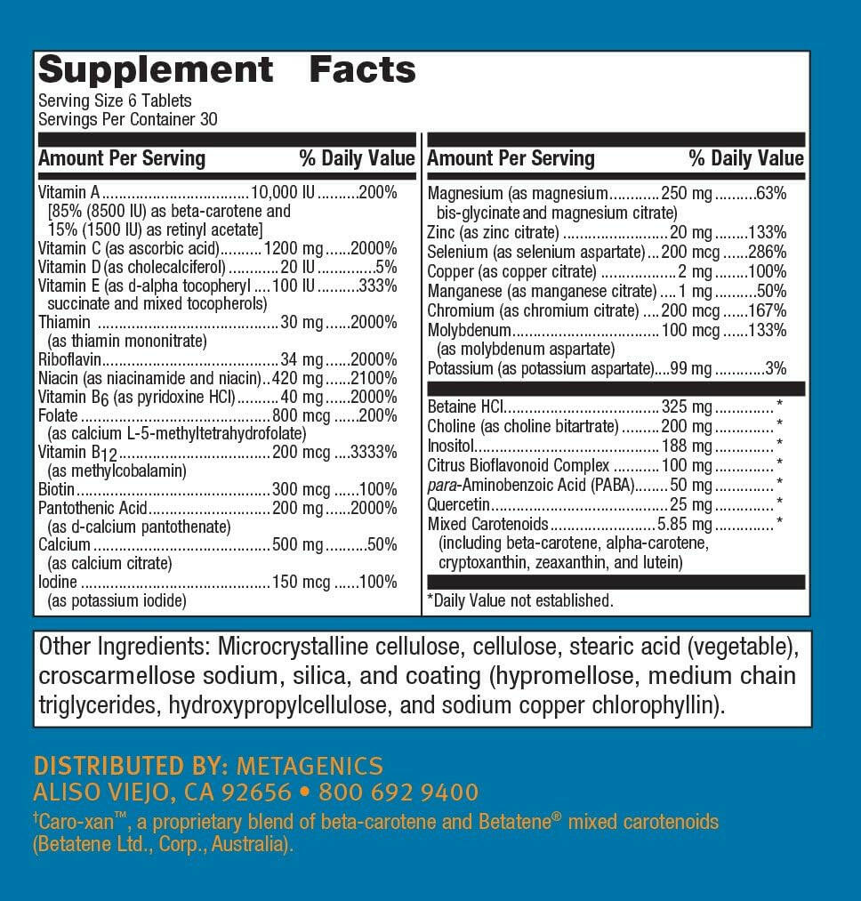 Multigenics™ without Iron | Metagenics® | 90 or 180 Tablets