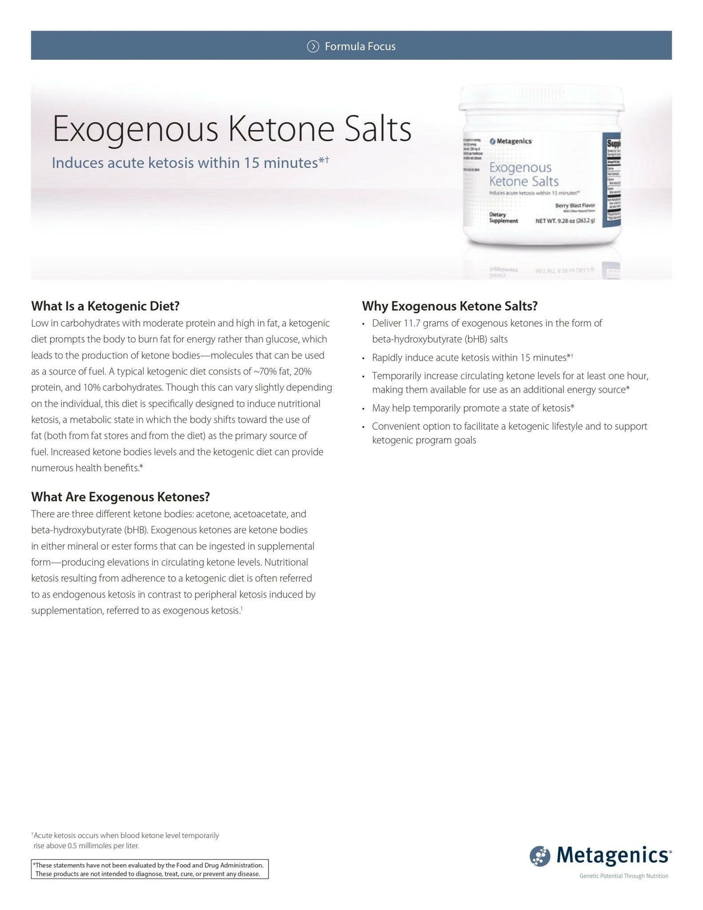 Exogenous Ketones Salts | Metagenics® | 263.2 g Powder