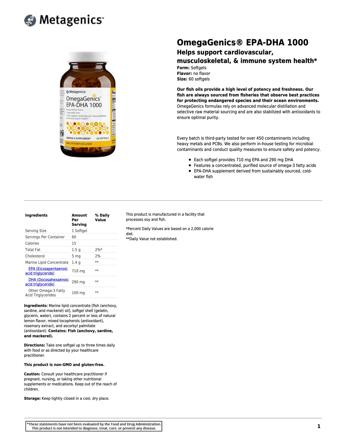 OmegaGenics EPA-DHA 1000 | Metagenics® | Softgels