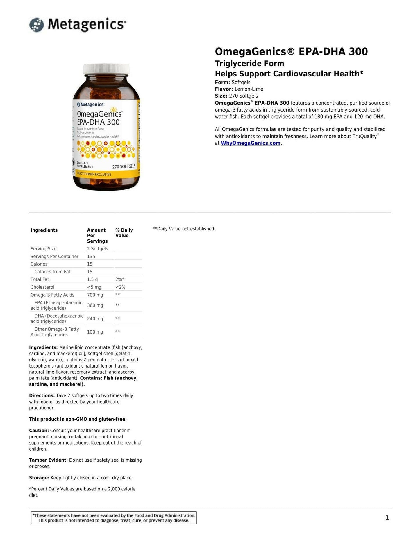 OmegaGenics EPA-DHA 300 | Metagenics® | 270 Softgels