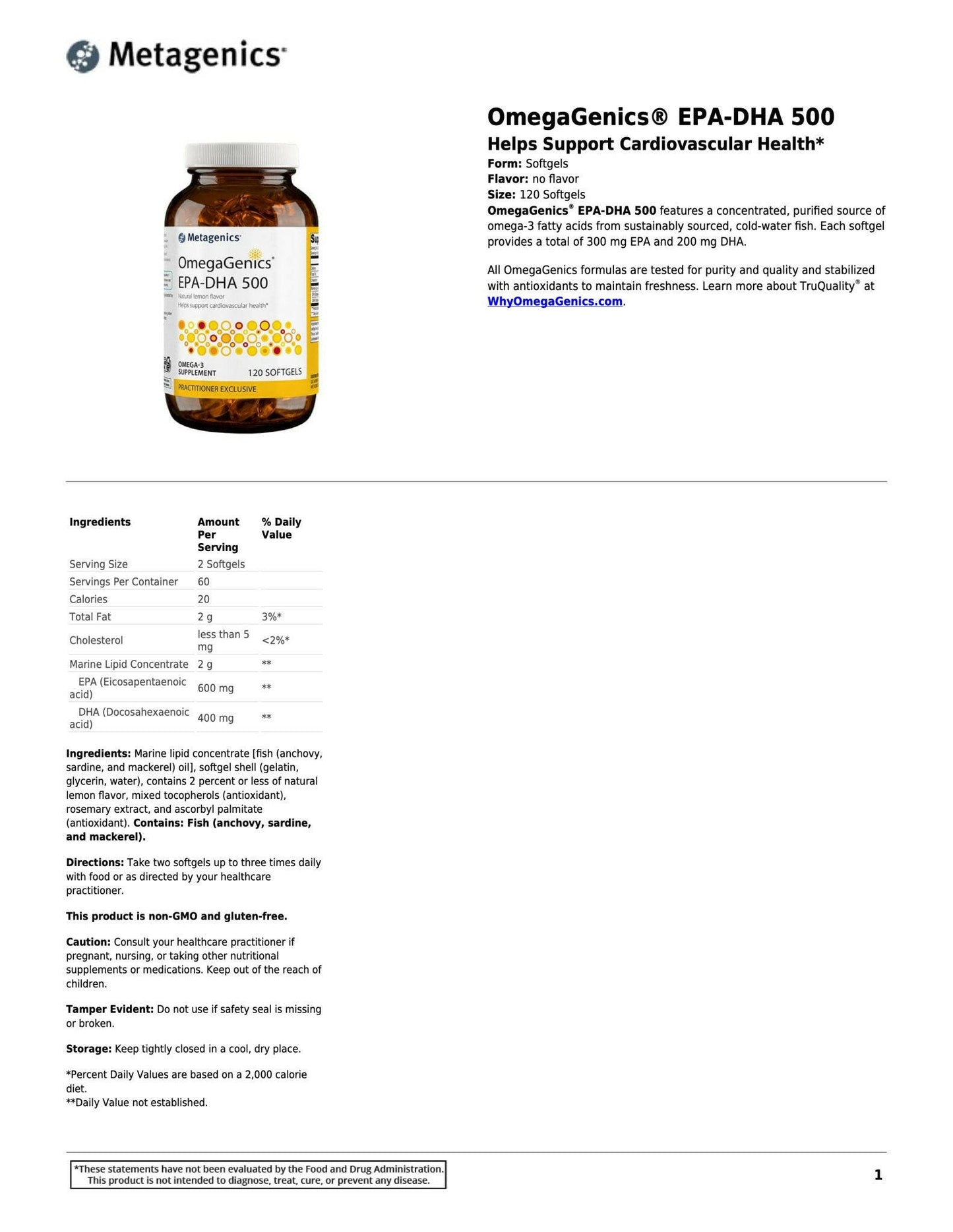 OmegaGenics® EPA-DHA 500 | Metagenics® | 120 or 240 Softgels